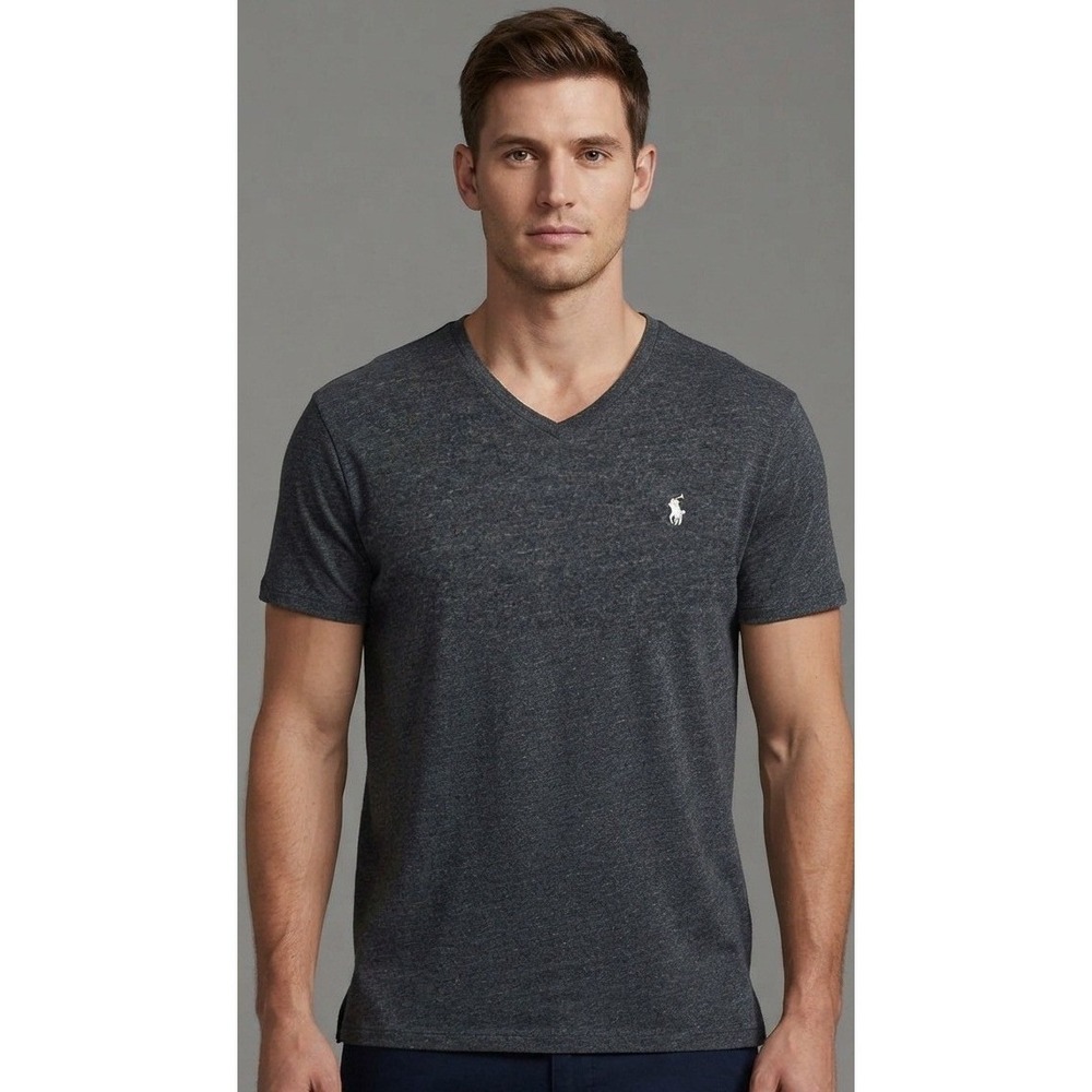 Polo Ralph Lauren V-Neck T-Shirt Mens Large Grey Excellent Short Sleeve Heather